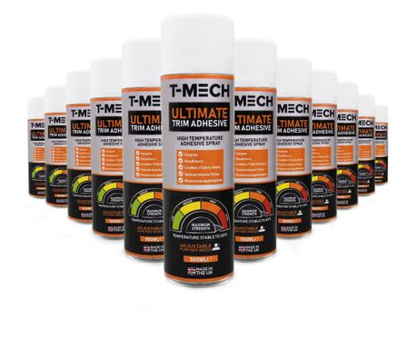 T-Mech 12 x 500 ml spray adhesive, suitable for carpets.