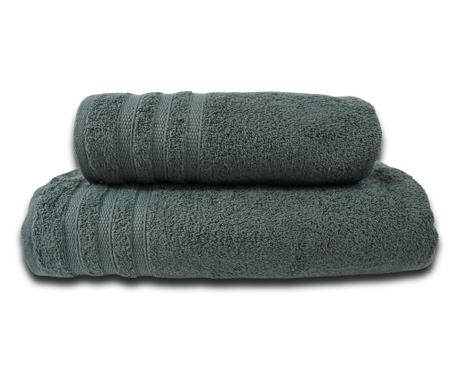 Set 2 prosoape absorbante si rezistente la decolorare, 100% Bumbac, densitate 580 gsm, 50x100cm + 70x140 cm, Lamia, Anthracite