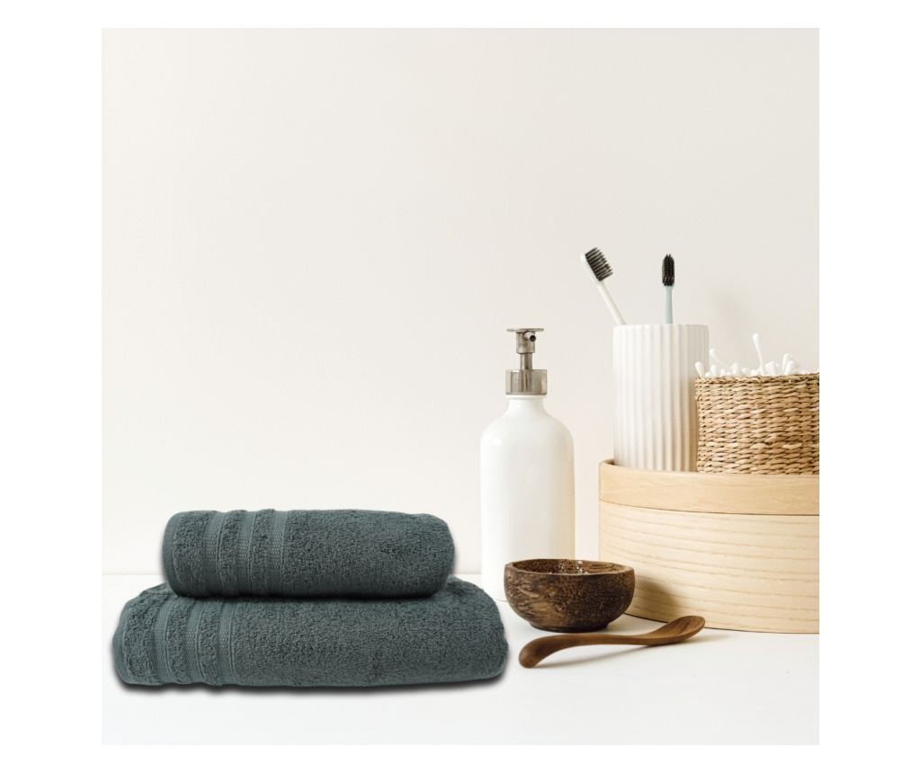 Set 2 prosoape absorbante si rezistente la decolorare, 100% Bumbac, densitate 580 gsm, 50x100cm + 70x140 cm, Lamia, Anthracite - 4