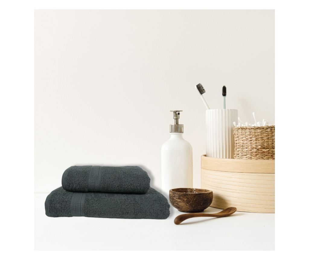 Set 2 prosoape absorbante si rezistente la decolorare, 100% Bumbac, densitate 480 gsm, 50x100cm + 70x140 cm, Theodorus, Anthraci - 4