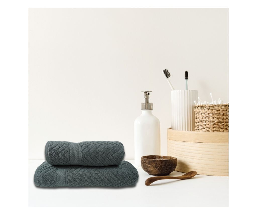 Set 2 prosoape absorbante si rezistente la decolorare, 100% Bumbac Jacquard, densitate 480 gsm, 50x100cm + 70x140 cm, Thalassa, - 4