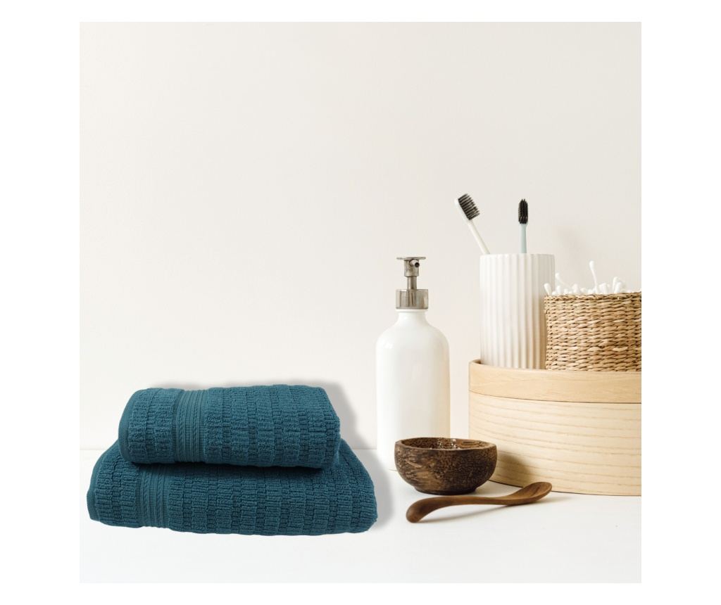 Set 2 prosoape absorbante si rezistente la decolorare, 100% Bumbac Jacquard, densitate 530 gsm, 50x100cm + 70x140 cm, Phrixus, P - 4