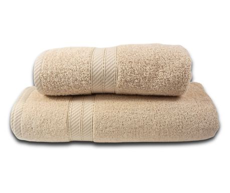 2 darabos nedvszívó és színálló törölköző szett, 100% pamut, 500 GSM, 50x100cm + 70x140 cm, Moonstar, ekrü