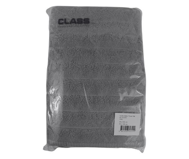 Комплект от 2 абсорбиращи хавлии, устойчиви на избледняване, 100% жакардов памук, 390 GSM, 50x100 см + 70x140 см, Mermin, сив