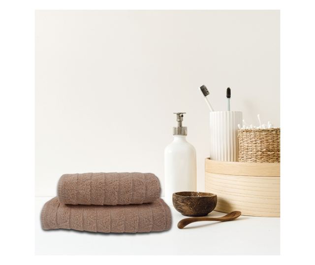 Комплект от 2 абсорбиращи хавлии, устойчиви на избледняване, 100% жакардов памук, 390 gsm, 50x100 см + 70x140 см, бежови