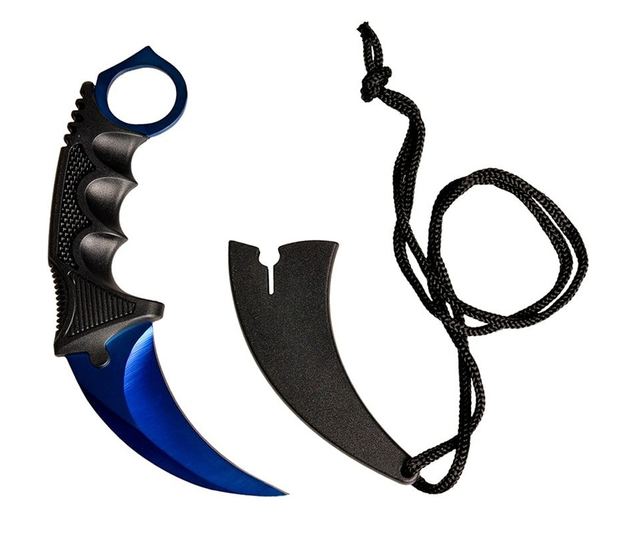 Μαχαίρι Karambit με λάμα, θήκη και κορδόνι CS:GO, μεταλλικό μπλε