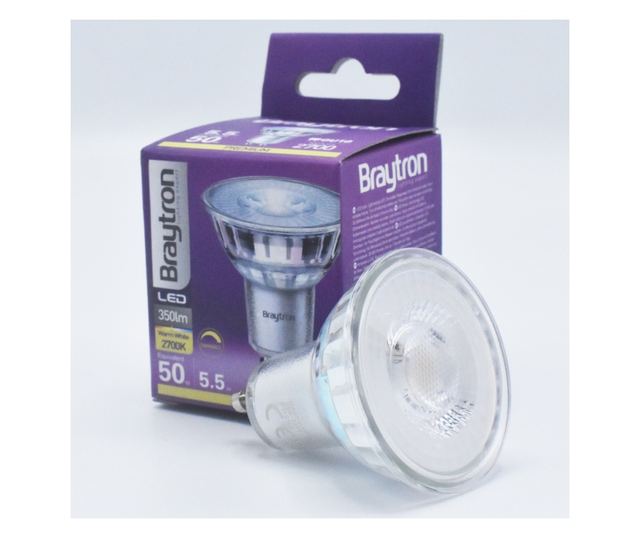 Bec led GU10 5.5W (50W), 38 grade, 350 lm, dimabil, lumina calda (2700K), Braytron