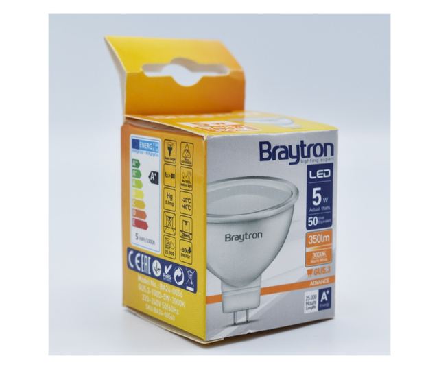 Bec led MR16 5W (50W), GU5.3, 350lm, 110 grade, lumina calda (3000K), opal, Braytron