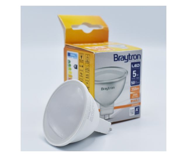 Bec led MR16 5W (50W), GU5.3, 350lm, 110 grade, lumina calda (3000K), opal, Braytron