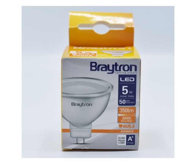 Bec led MR16 5W (50W), GU5.3, 350lm, 110 grade, lumina calda (3000K), opal, Braytron