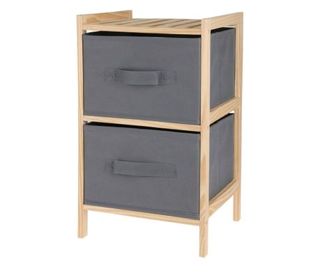 Kiváló Háztartási 2 szintes polc, fa/textil, 27x25x46 cm, barna/szürke