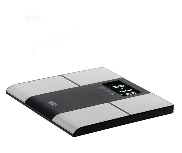 Кантар Adler AD 8165, До 225 кг, Памет за до 10 потребителя, LCD дисплей, 3 x AAA, Инокс/Черен
