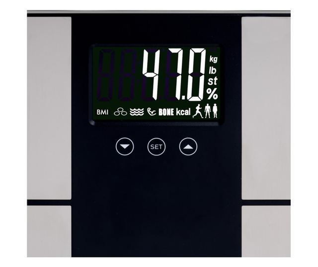 Кантар Adler AD 8165, До 225 кг, Памет за до 10 потребителя, LCD дисплей, 3 x AAA, Инокс/Черен