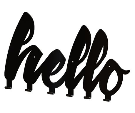 Metalna vješalica Hello s 6 kuka, 50x31 cm, Crna