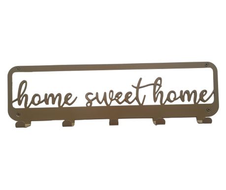 Cuier metalic Home Sweet Home 5 agățătoare, Auriu