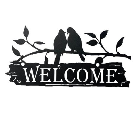 Decoratiune perete din metal Welcome pasari