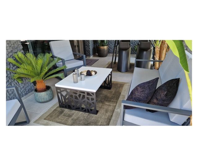 Stolik kawowy 100x70x45 cm, MDF biały premium do wnętrz, z nogami z czarnej stali