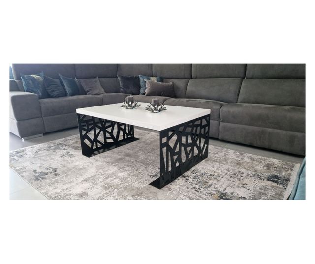 Stolik kawowy 100x70x45 cm, MDF biały premium do wnętrz, z nogami z czarnej stali