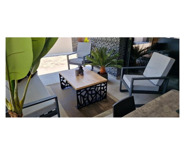 Stolik kawowy 100x70x45 cm, MDF NATUR premium do wnętrz, z czarnymi stalowymi nogami