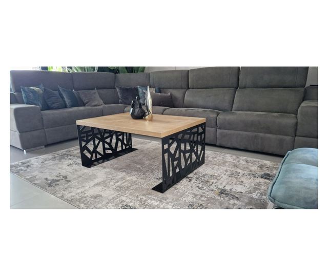 Stolik kawowy 100x70x45 cm, MDF NATUR premium do wnętrz, z czarnymi stalowymi nogami