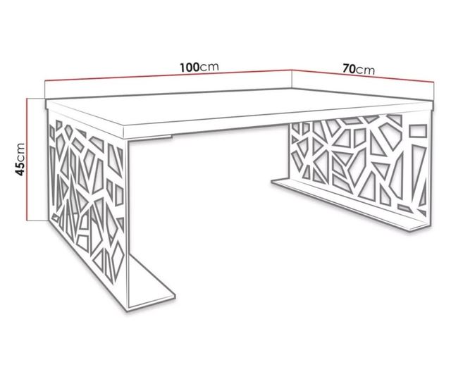 Stolik kawowy 100x70x45 cm, MDF biały premium do wnętrz, z nogami z czarnej stali