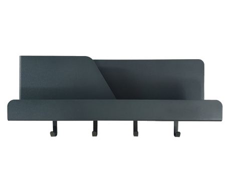 Organizator de perete cu 4 agățători și suport, metal, antracit, 46 x 11 x 19 cm