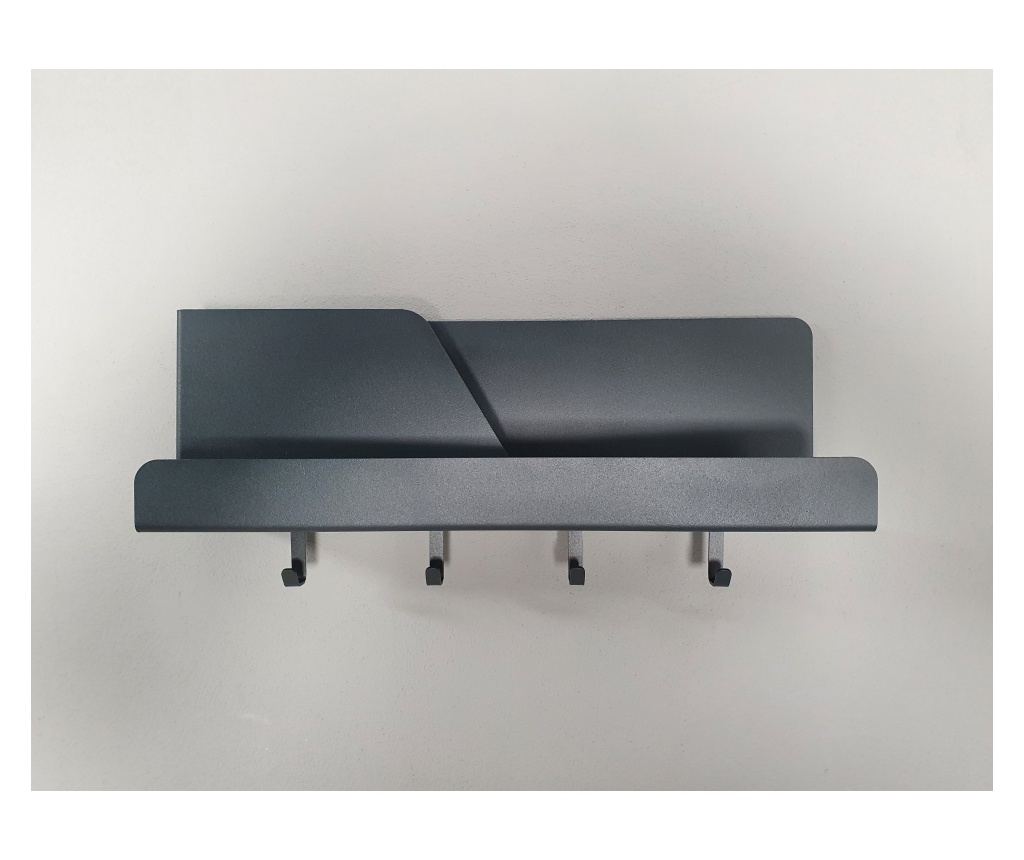 Fali szervező 4 akasztóval és tartóval, fém, antracit, 46 x 11 x 19 cm - 3