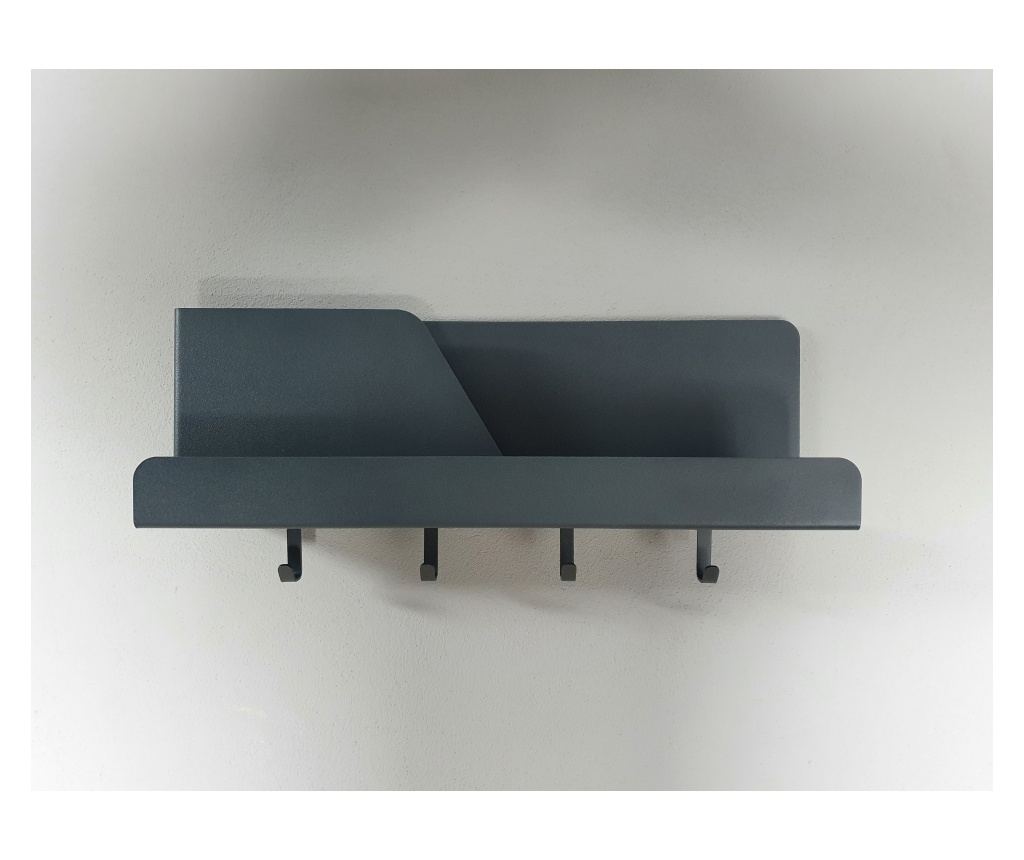 Fali szervező 4 akasztóval és tartóval, fém, antracit, 46 x 11 x 19 cm - 6