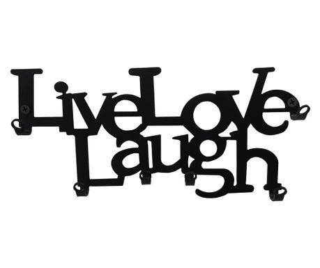 Držač za ključeve Live Love Laugh 6 vješalica crne boje, 25x11x2.5 cm