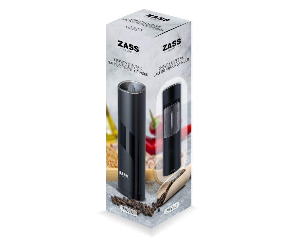 Rasnita gravitationala electrica Zass Gourmet ZEGG 01, 25W, Pentru sare sau piper, Nivel rasnire ajustabil, Alimentare cu 4 bate - 6