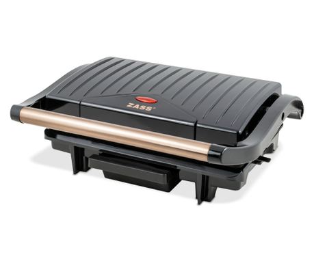 Grill electric Zass Grill & Panini ZPG 20 Rose Gold, Putere 1500W, Plăci nedetasbile, Dimensiuni plăci 29×23 cm, Deschidere la 9