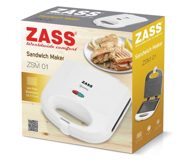 Sandwich-maker Zass ZSM 01, 750W, Alb