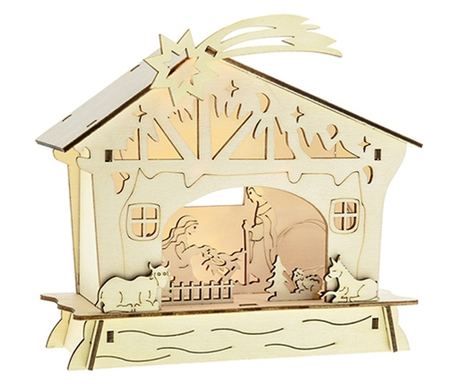 Lighted Christmas Decoration Wooden Crib