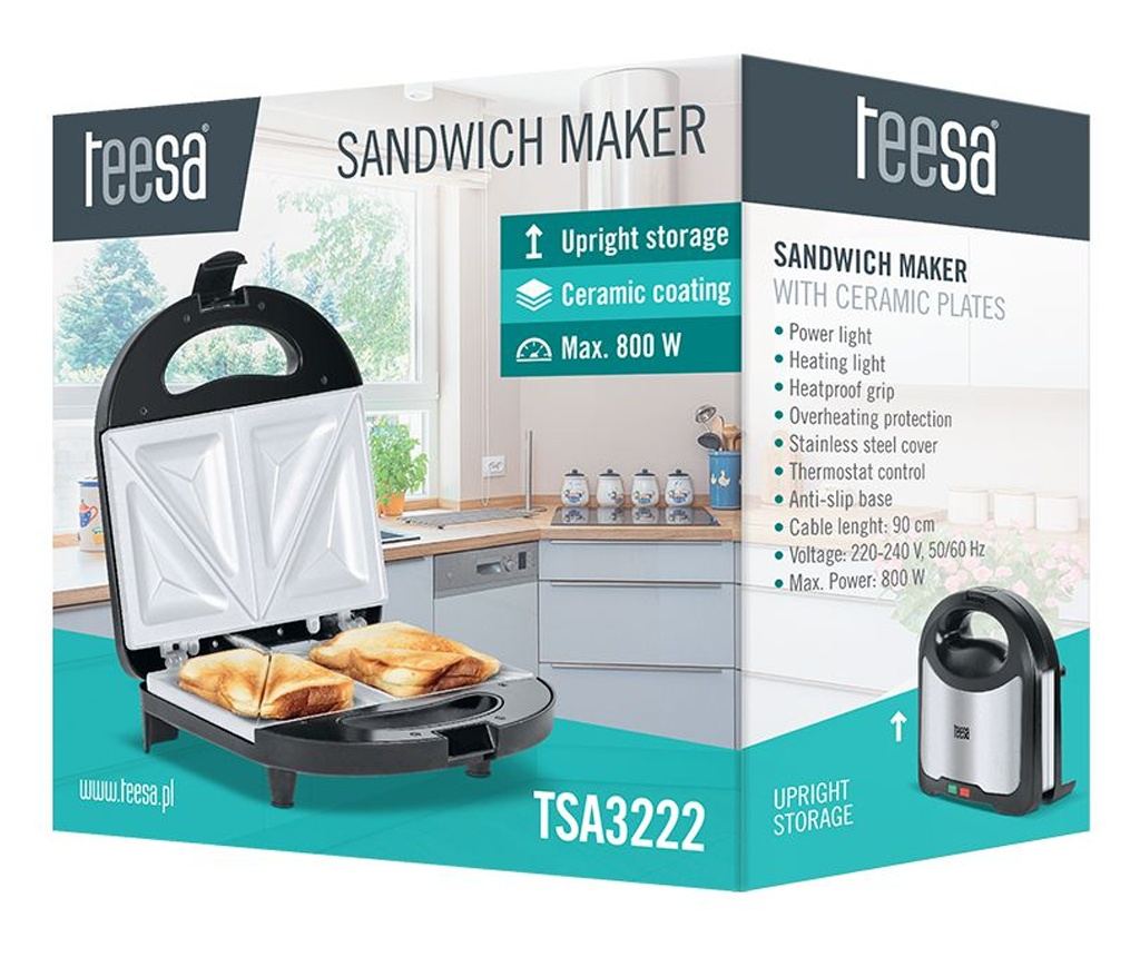 Toster za sendviče s keramičkim pločama, snaga 800 W - 4