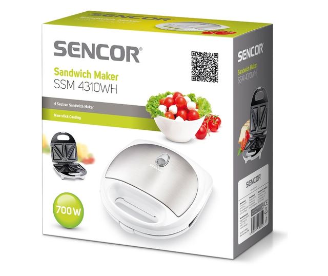 Bijeli aparat za sendviče 700W, s indikatorom svjetla, kontrola temperature
