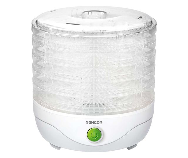 Dehidrator hrane Voće i povrće, 5 prozirnih pladnjeva, snaga 250W, Bijela.