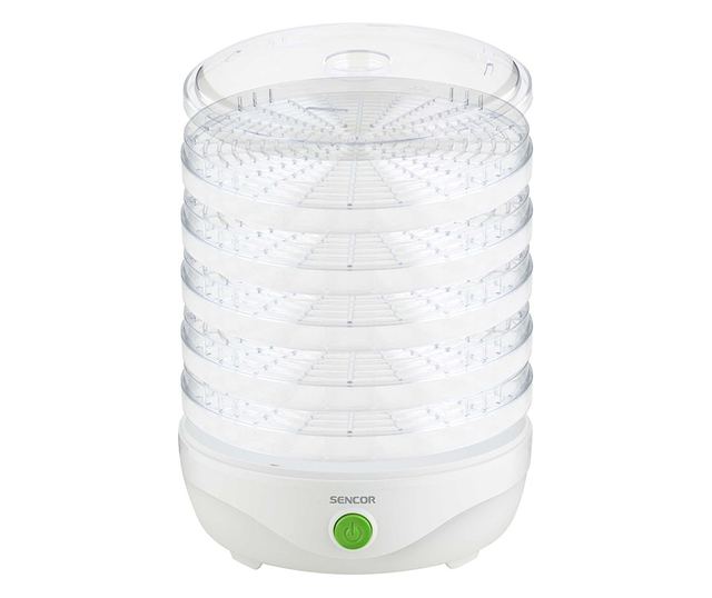 Dehidrator hrane Voće i povrće, 5 prozirnih pladnjeva, snaga 250W, Bijela.