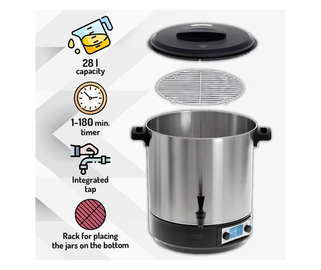 Električni lonac za pasterizaciju 28l, 2600w, kontrola temperature, Adler