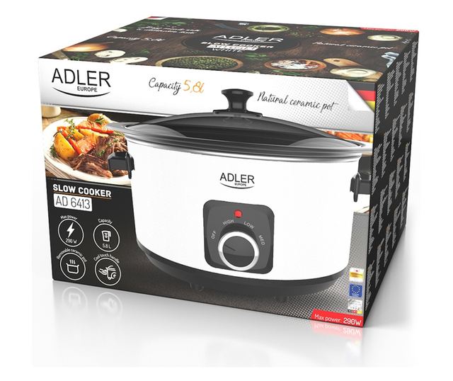 Multicooker Adler LCD 18 programa, 6l, 2400W, bijela