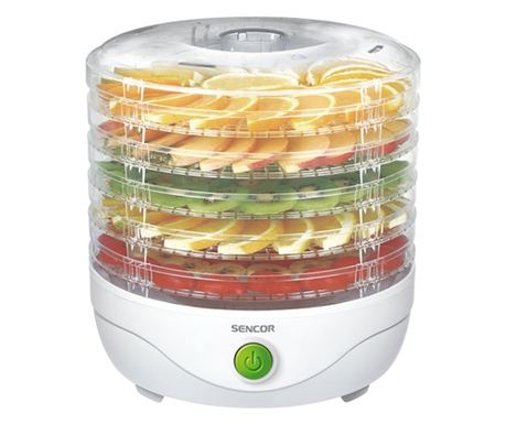 Dehidrator hrane Voće i povrće, 5 prozirnih pladnjeva, snaga 250W, Bijela.