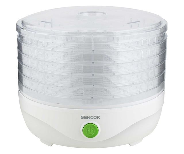 Dehidrator hrane Voće i povrće, 5 prozirnih pladnjeva, snaga 250W, Bijela.