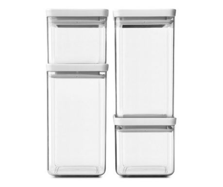 Brabantia Tasty+ Σετ Δοχείων Αποθήκευσης, 4 τεμ., 700/1.6l, στοιβαζόμενα, Ανοιχτό Γκρι