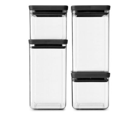 Brabantia Tasty+ Üvegkészlet 1001174, 4 db, 700/1,6L, egymásra rakható, átlátszó/sötétszürke