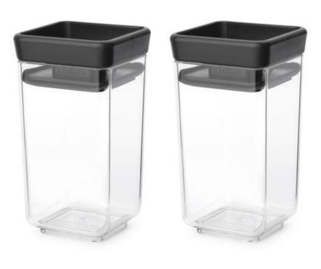 Brabantia Tasty+ Rakásolható Fűszertartó Készlet 2 db, 150 ml, BPA-mentes, Innovatív Fedél, Átlátszó/Sötétszürke