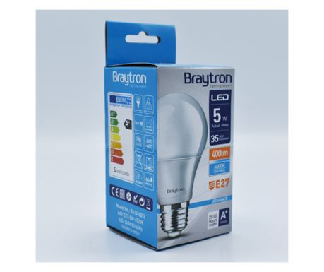 Bec led 5W (35W), E27, A60, 400 lm, lumina rece (6500K), opal, Braytron