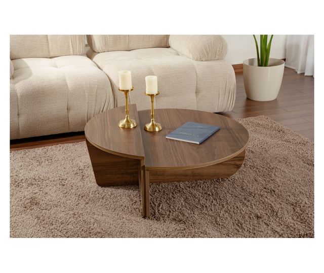 2 részes dohányzóasztal szett, Hannah Home, 100% melaminforgácslemez 18mm, 90x30x60 cm, 85x35x30 cm, Orion dió