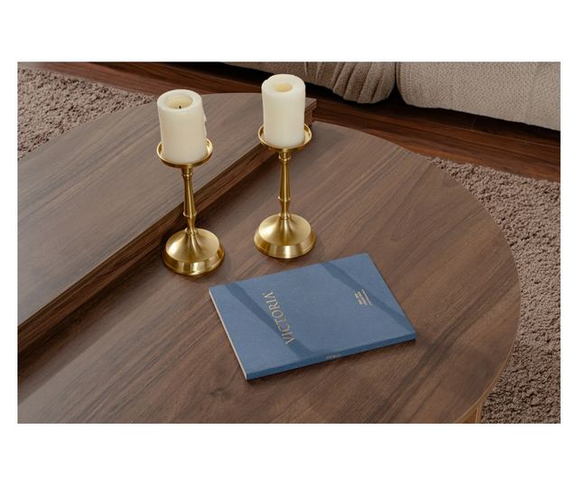 2 részes dohányzóasztal szett, Hannah Home, 100% melaminforgácslemez 18mm, 90x30x60 cm, 85x35x30 cm, Orion dió