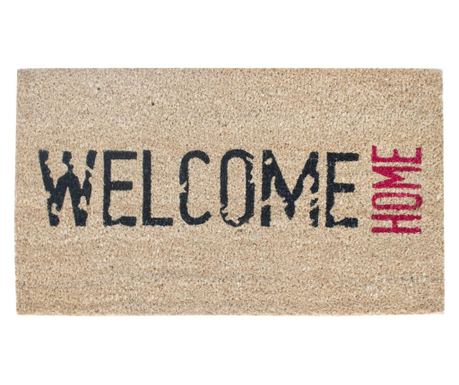 Covoras intrare dreptunghiular, fibra naturala cocos, 40x70cm, antiderapant, model welcome home, Cocco Stamp