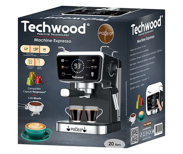 Espressor Techwood TCA-1386EXN, 20 bar, capsule Nespresso sau cafea macinata, 1.5L