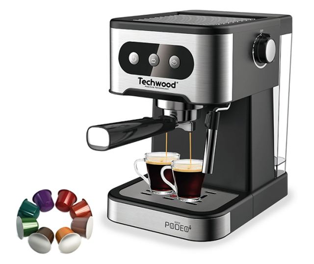 Espressor Techwood TCA-156EXN, 20 bari, 1.5 litri, cafea macinata sau capsule Nespresso